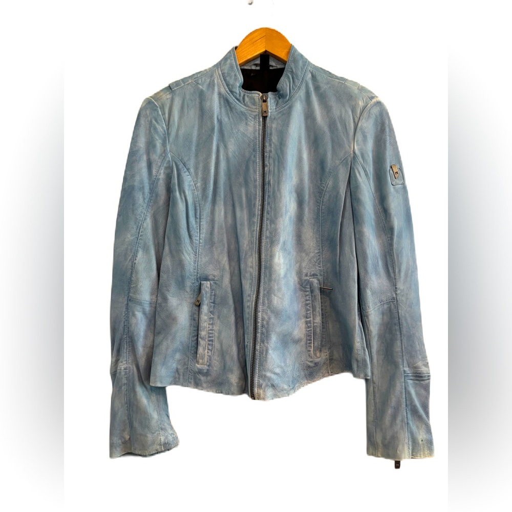 Mauritius Women’s Chessy Blue Lamb Leather Moto Jacket Size Medium